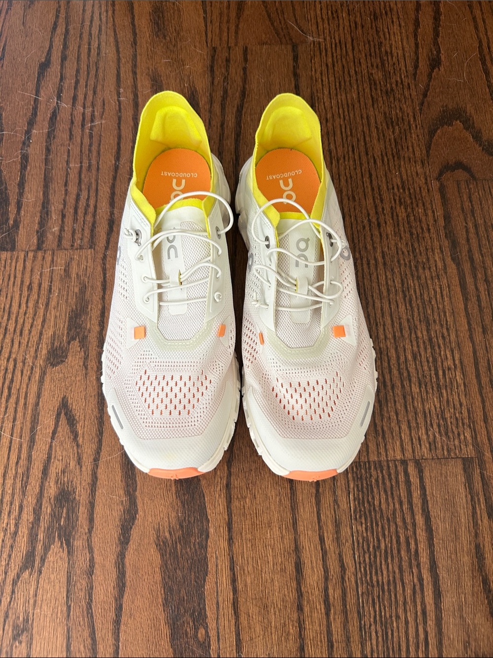 On Running Women's Lightweight Mesh Runners - White/Yellow/Orange Accents